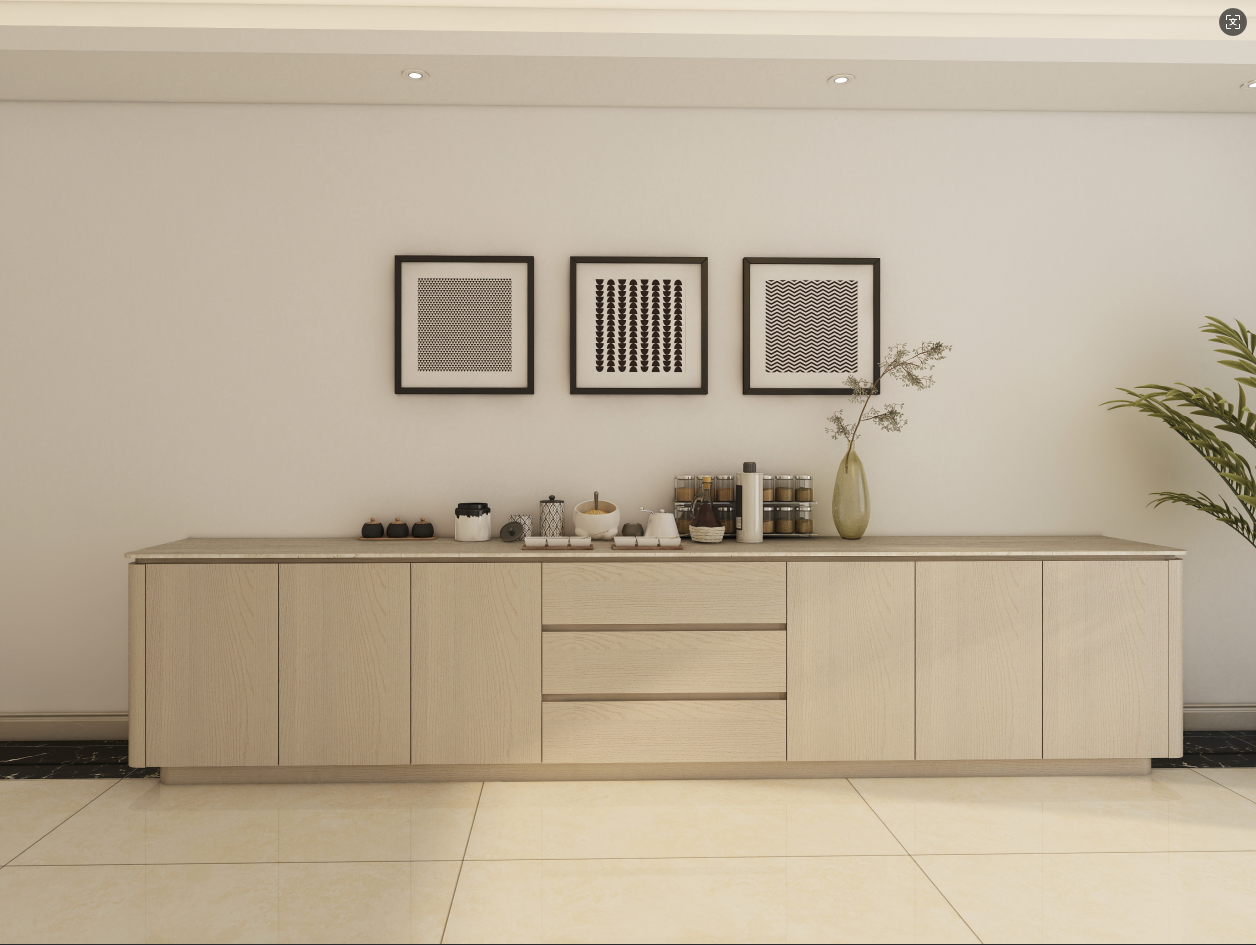 In the Muhammad family project, we crafted a standout buffet or sideboard that marries elegance with practicality.