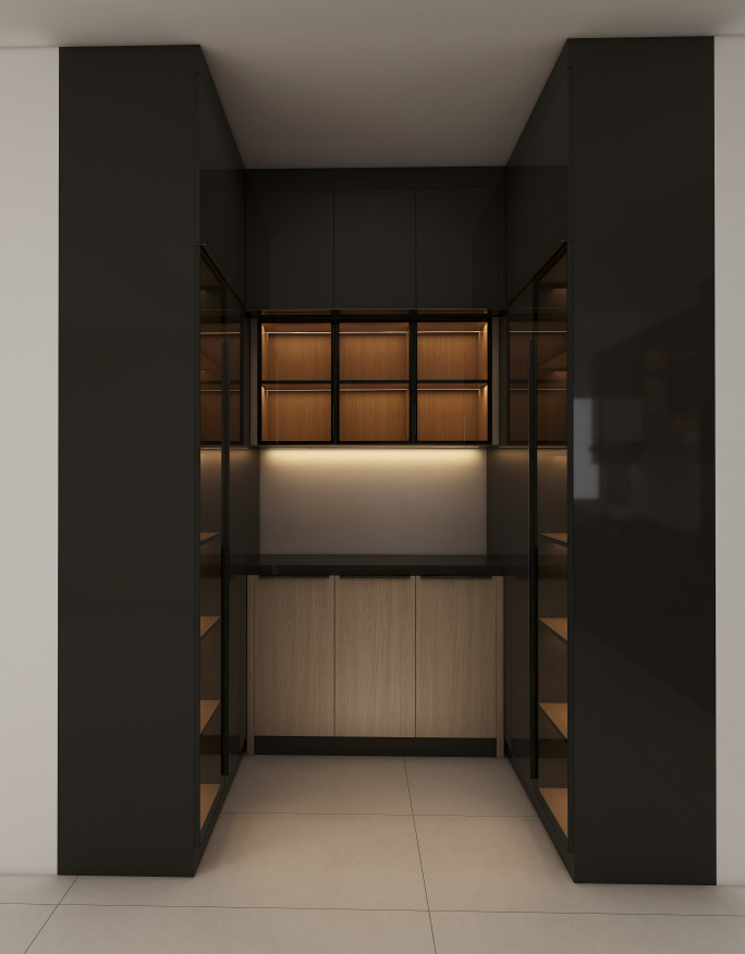 In our client william kitchen cabinetry project, we designed an exquisite space that combines modern aesthetics with practical kitchen storage solutions. The kitchen cabinets feature a striking design, incorporating both base cabinets and wall cabinets, along with an impressive kitchen island that enhances functionality. The cabinets are crafted with a sleek pure black PET door finish paired with a matching black cabinet body, providing a cohesive and elegant look.