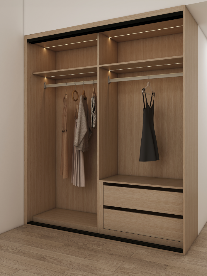 Custom engravings or panel details for a one-of-a-kind bedroom cabinet that reflects your taste.