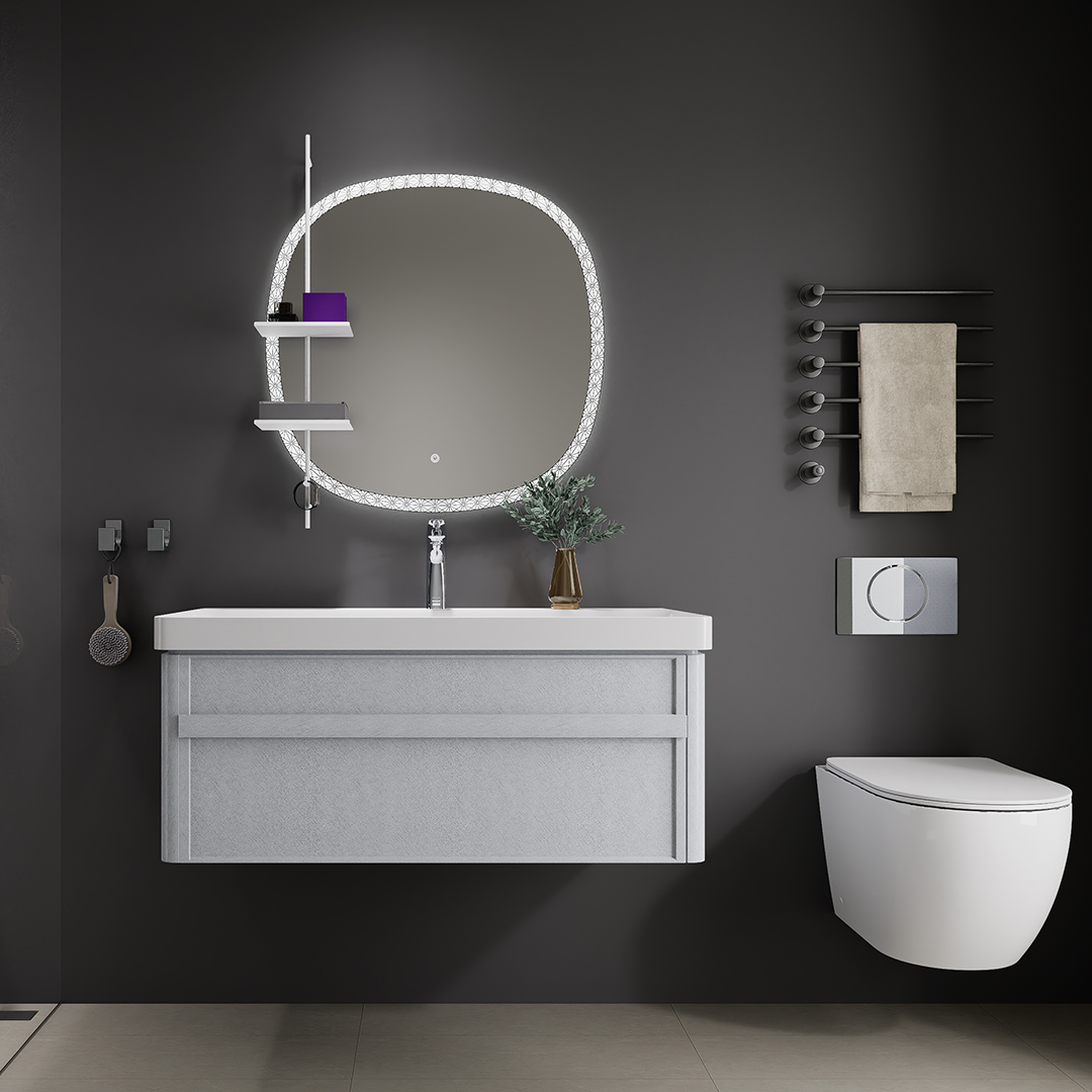 The modern bathroom cabinets offer ample storage space, ideal for keeping your bathroom essentials organized. Paired with a bathroom vanity mirror with lights, it not only provides a clear reflection but also creates a well-lit and inviting atmosphere.