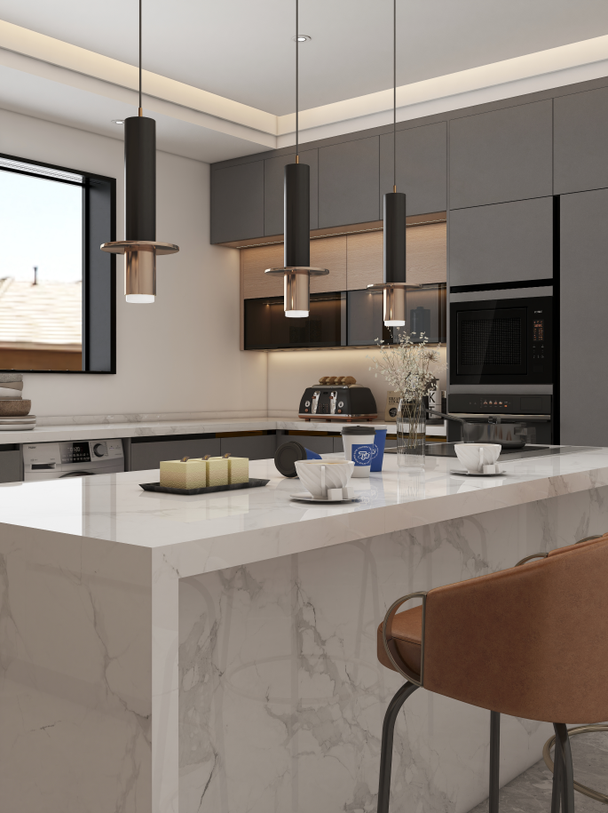 In this remarkable kitchen project, we present an innovative and functional design featuring both U-shaped (4500+4780+4500)*2650*600 mm and straight kitchen cabinets 4300*2650*600mm that optimize space and enhance efficiency. The thoughtfully crafted modular kitchen cabinets include a combination of base units, wall-mounted cabinets, and tall storage units, providing ample kitchen storage solutions tailored for any cooking enthusiast.