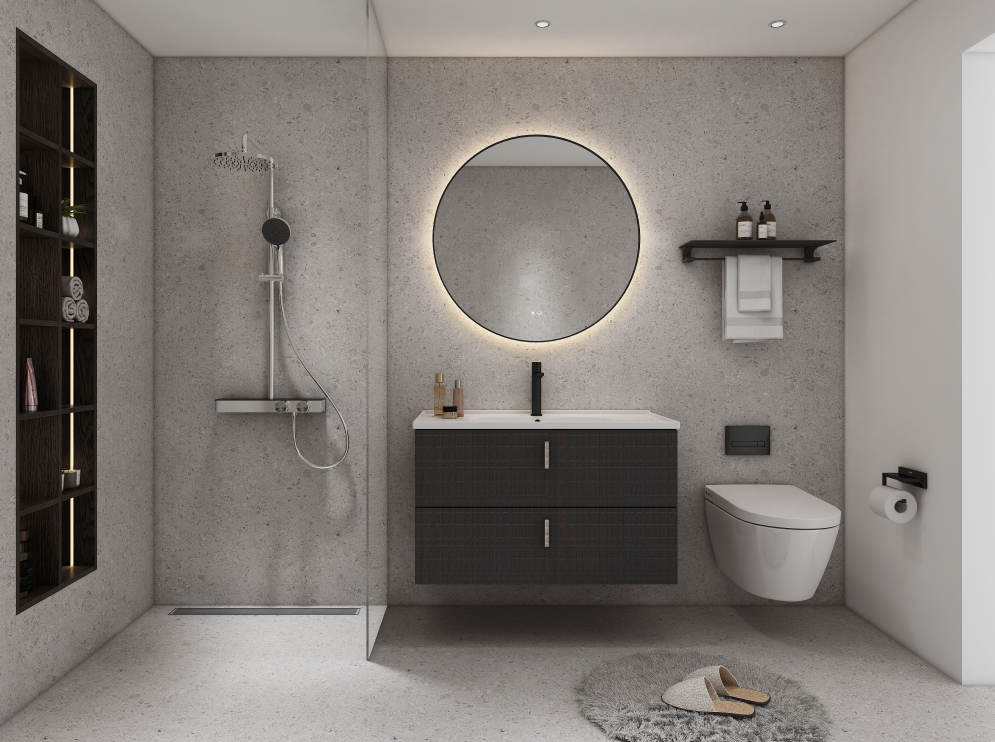 The vanity can be paired with either a round or rectangular LED mirror, allowing customers to choose the style that best matches their bathroom design.