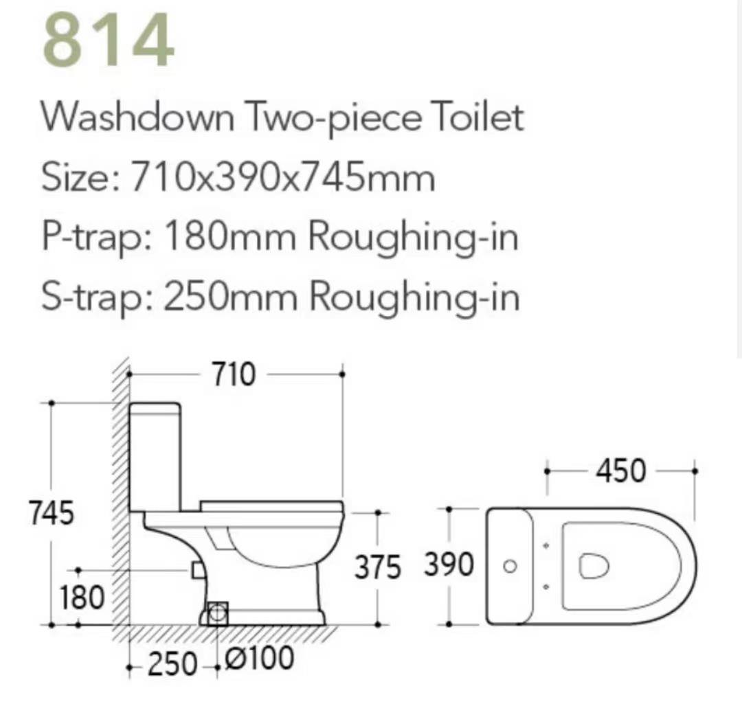 Wash Down Two Piece Toilet P-trap S-trap Dual Flushing Rimless Toilet