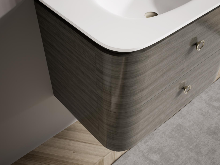 ARIA wall mounted bathroom vanity with integrated dual curved side panels