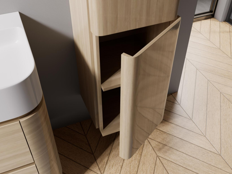 VENUS bathroom vanity with matching rounded tall storage cabinet