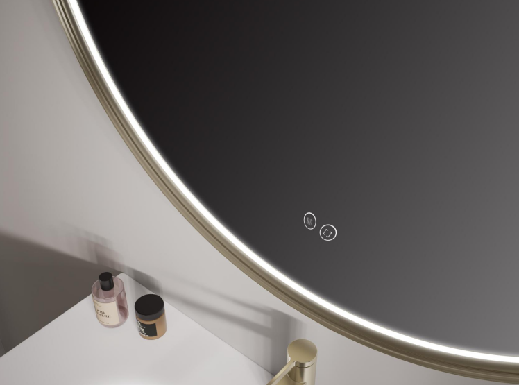ARIA can be paired with a matching round smart mirror to continue the soft curved language above the vanity.