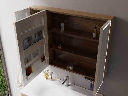 The storage cabinet is equipped with multifunctional mirror back storage, which is a favorite among young consumers.              