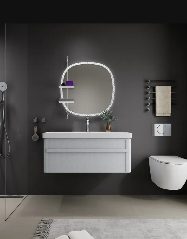 Elevate your bathroom with our Minimalist Style Gold Silver Brocade color Bathroom Cabinet. This wall mounted bathroom vanity combines modern aesthetics with practicality, making it a perfect addition to any contemporary bathroom.