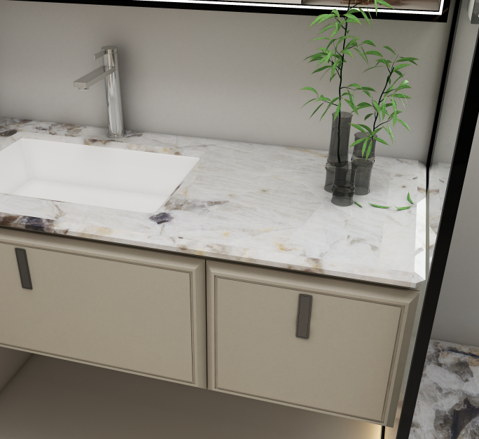 Sintered stone, on the other hand, is an engineered material made by pressing natural minerals and pigments under extreme heat and pressure. 