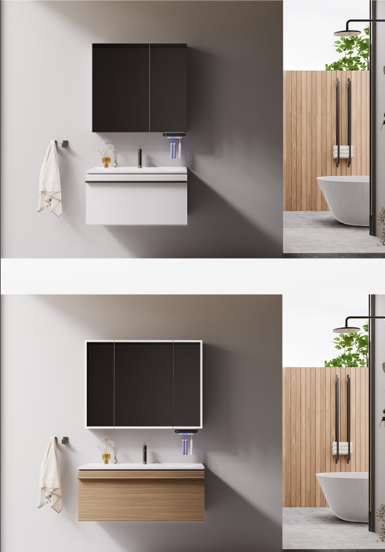 Equipped with a built-in bathroom vanity mirror cabinet, this unit offers a convenient place to store your cosmetics and toiletries while providing a clear reflection for your daily routine. Say goodbye to clutter and hello to organization with its smart design.