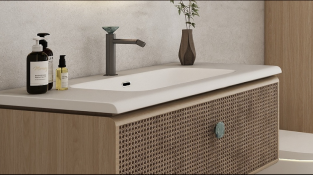 A calm and vintage aesthetic is combined with minimalist design, adapting to various home decor styles and creating a distinctive bathroom experience