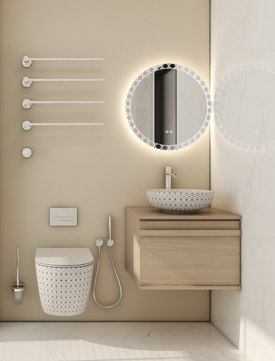 Light colors reflect more light, which is essential in compact bathrooms.