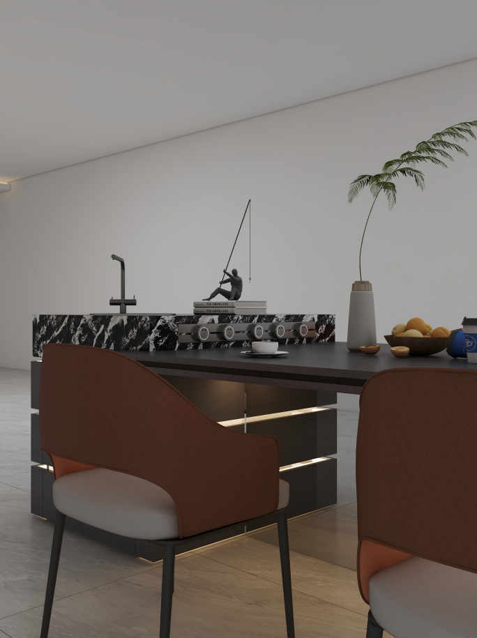 The upper part of the island features a marble countertop, boasting clear and natural textures that act as a unique art piece. Beyond its stunning visuals, marble is durable, easy to clean, and heat-resistant. Its natural veining and luster bring a touch of luxury, making it a perfect fit for various styles—from modern minimalism to light luxury decor. Whether used for preparing dishes or displaying decor, the marble countertop elevates every detail, becoming the visual centerpiece of your kitchen.            