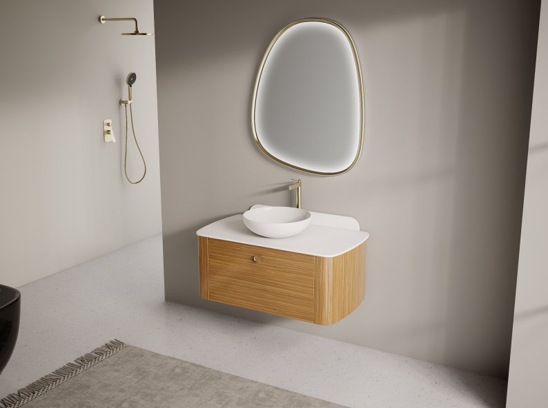 wall mounted bathroom vanity with practical drawer storage and floating installation