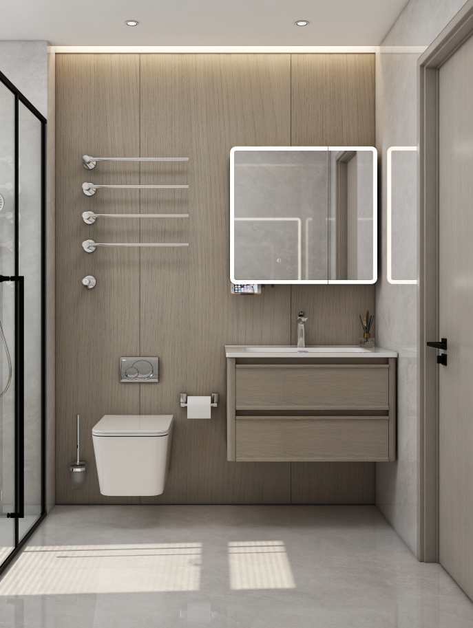KELLAND CUDA PRO COLLECTION, R20 Micro-arc design, Smart mirror cabinet + ceramic integrated basin, for Boutique apartment