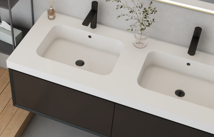 The basin and countertop are integrally formed with seamless connections, which not only looks elegant but also inhibits bacterial growth. Sintered stone's outstanding properties make the basins highly resistant to stains, corrosion, and abrasion. They are easy to clean, with water and stains hardly leaving residues. They have a long lifespan and can bear heavy loads.