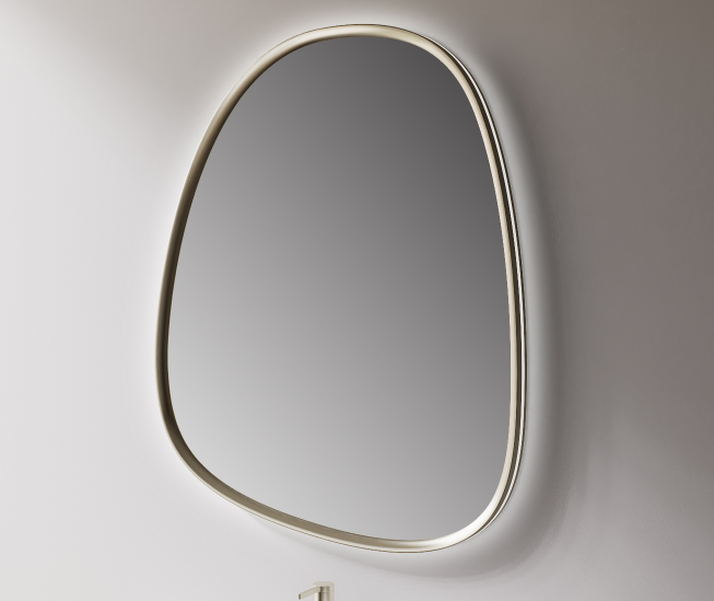 Willow bathroom vanity paired with a curved LED mirror for a modern bathroom interior