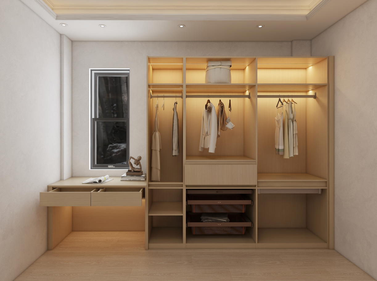 In a recent project for the Johnson family, we transformed their bedroom with the installation of three stunning wardrobes that perfectly complemented their modern aesthetic. The first wardrobe, measuring 3655mm in width, 600mm in depth, and 2400mm in height, served as the centerpiece of the room, providing ample storage while enhancing the overall elegance of the space. Flanking it were two additional cabinets for bedroom, each measuring 1800mm by 600mm by 2400mm, which offered seamless functionality and style.