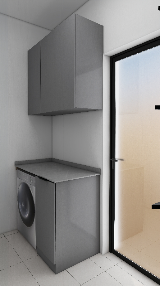 In our recent project, we custom-designed stunning laundry room cabinets solution that perfectly suits our client's space and style. Measuring (1025+1370)*400*2400mm, this laundry cabinets ensemble includes floor cabinets, wall-mounted cabinets, and a tall cabinet, all crafted to maximize storage while maintaining an elegant appearance.                   The cabinet bodies and doors are finished in a sophisticated Borro Grey, which adds a modern touch to the laundry room, while the striking Armani Grey countertop provides a beautiful and durable surface ideal for laundry tasks. This design not only enhances functionality but also elevates the overall aesthetic of the space. 