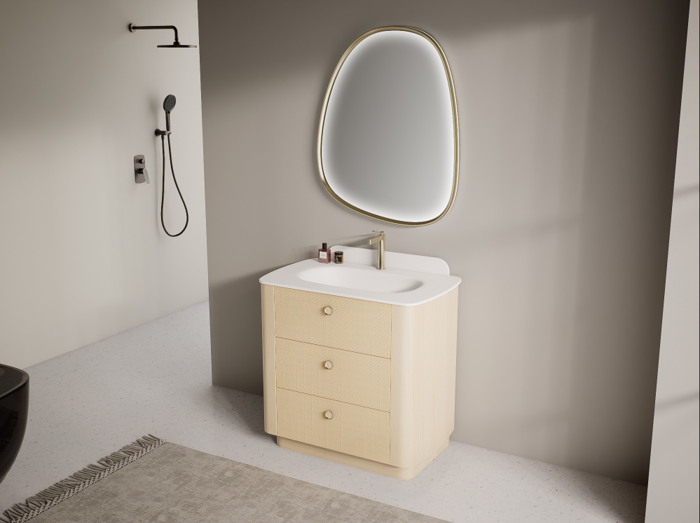 These details work together to create a freestanding bathroom vanity