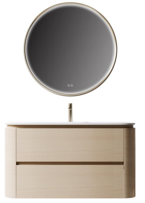 VENUS-WH wall mounted bathroom vanity with matching rounded tall cabinet