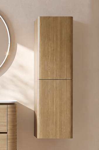 VENUS-WH wall mounted bathroom vanity with matching rounded tall cabinet