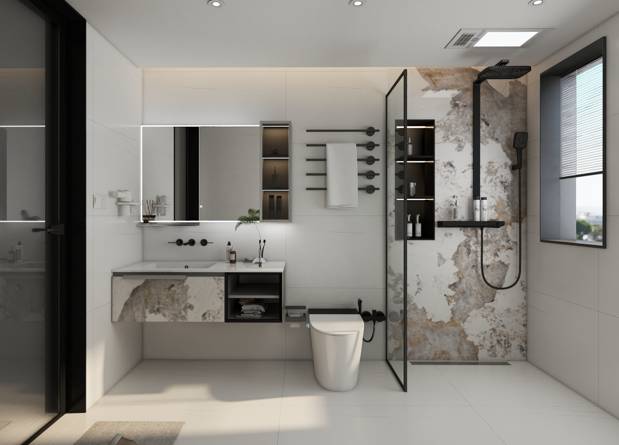 wall mounted bathroom vanity combined with modern bathroom cabinets