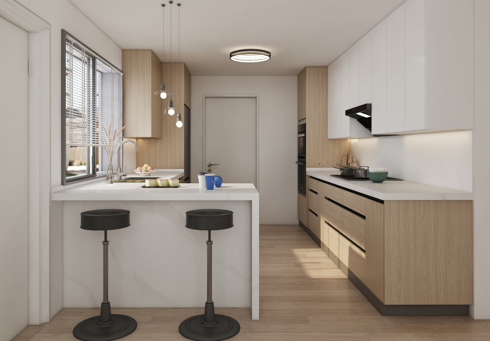 quartz countertop installed with modern kitchen cabinets