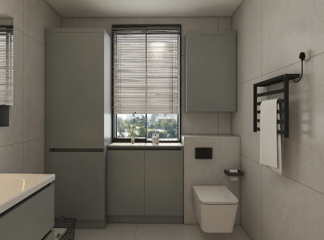 complete bathroom solutions with freestanding bathroom cabinet and coordinated accessories