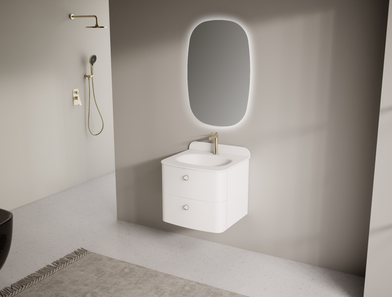 This gives the wall hung bathroom vanity a contemporary appearance without making it feel overly minimal.