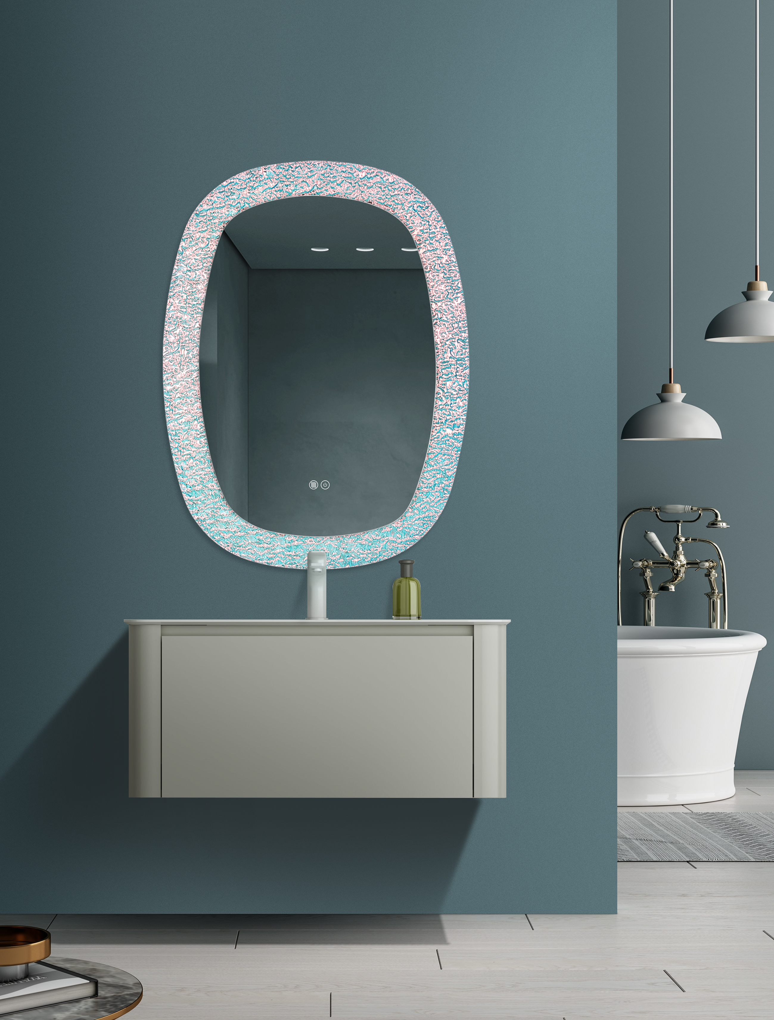 This Smart LED Mirror with a stunning glass effect, a perfect addition to any modern bathroom. This innovative smart bathroom mirror combines style and functionality, making it an essential piece for your smart bathroom.