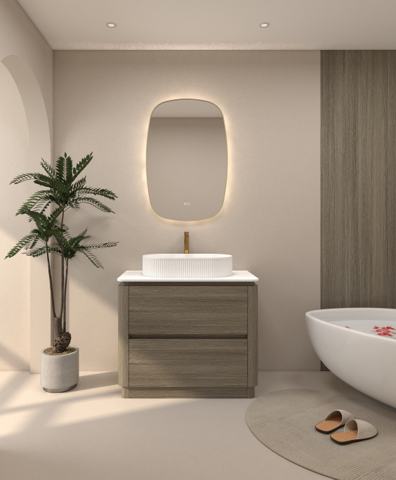 modern bathroom cabinets with wood finish freestanding vanity and minimalist bathroom design
