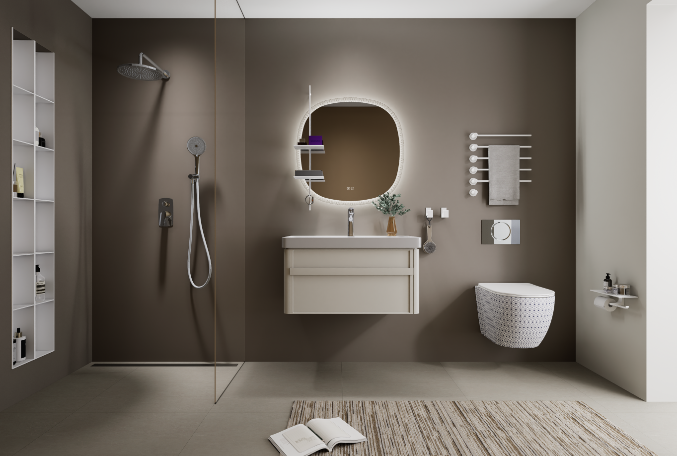 KELLAND COSY COLLECTION: R37 Golden Ratio, Smart Defog Mirror + Thermostatic Faucet, for Luxury Villa