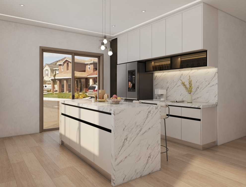 kitchen island ideas featuring quartz countertop and modular kitchen cabinets