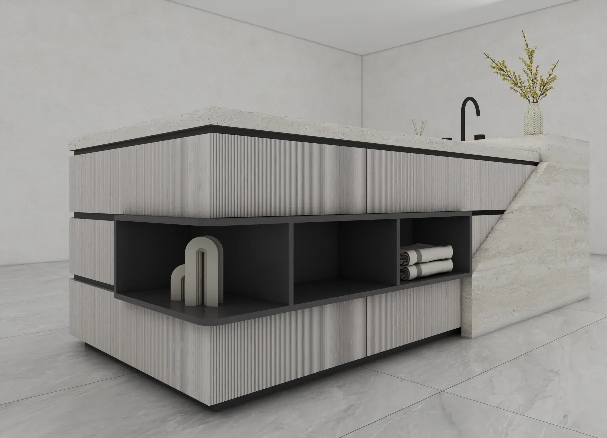 Constructed from sturdy multi-layer plywood, the cabinet promises durability while its sleek silhouette complements any decor. The highlight? A luxurious sintered stone countertop that not only adds a touch of elegance but also offers ample surface space for meal prep or displaying decor. You also can change with marble countertop.