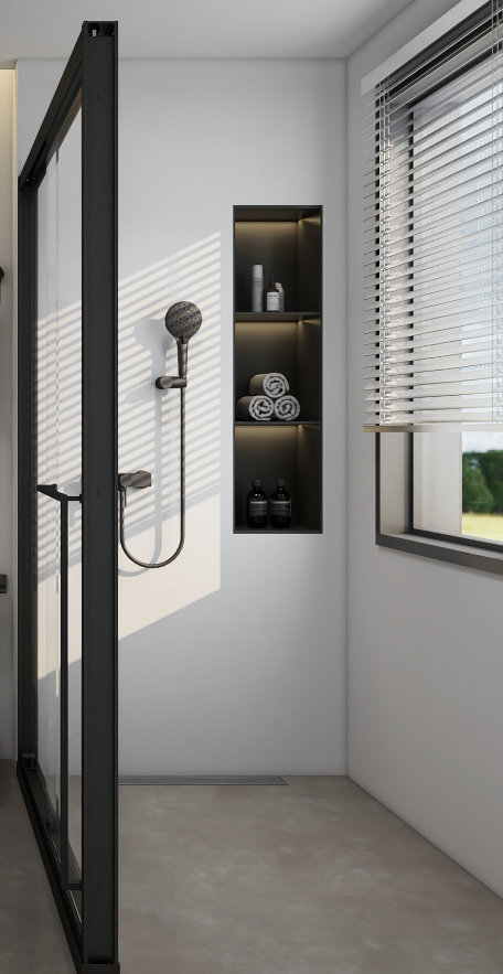 The Shower & Wall Space: Storage with Dry/Wet Separation