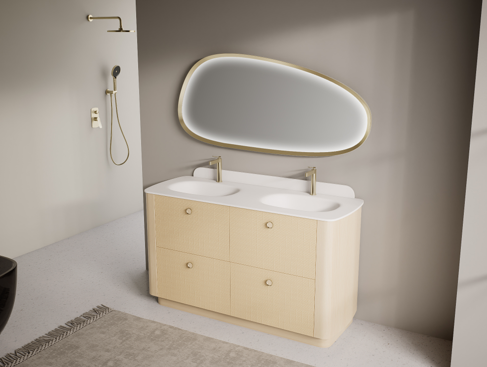 Willow-FL freestanding bathroom vanity with subtle textured finish and rounded cabinet design