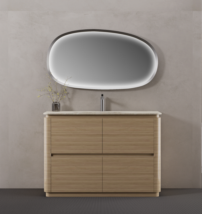 For designers looking for a modern bathroom vanity with more visual characte