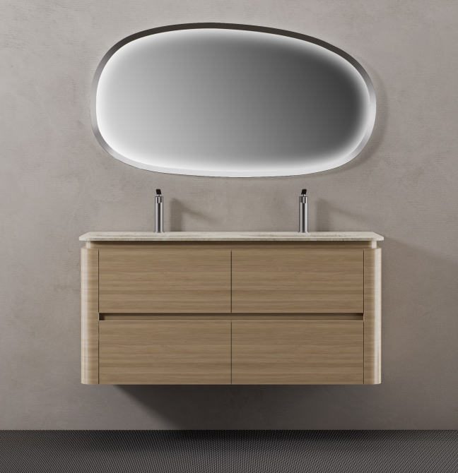 An irregular curved LED mirror is available to complete the Ultra Neo-WH configuration.