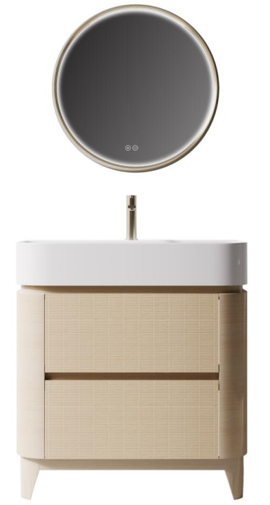VENUS-FL freestanding bathroom vanity with rounded side panels and clean drawer fronts