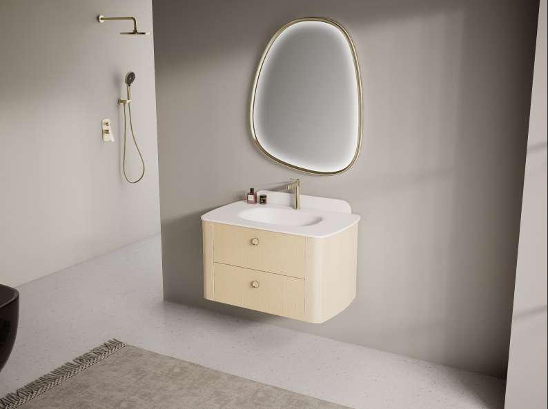Willow-WH wall mounted bathroom vanity with rounded edges and subtle textured finish
