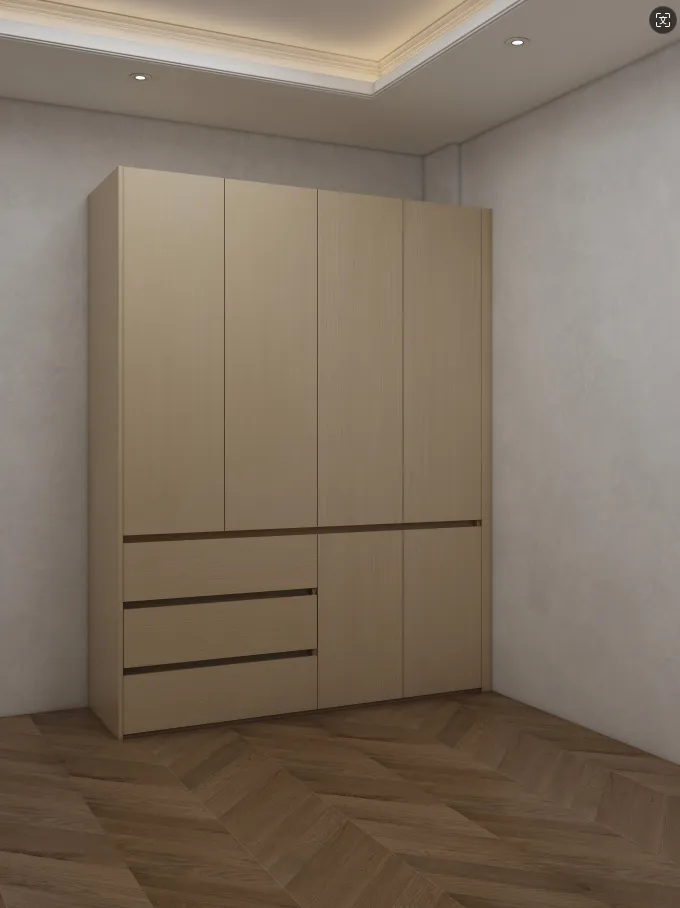 All bedroom cabinets were finished in a sophisticated Golden wood Grain color, unifying the suite of bedroom furniture. The wardrobe closets were meticulously designed to maximize storage efficiency, with thoughtful organizers and shelves that catered to the family's needs. This installation of garderobes for the bedroom not only added significant storage capacity but also elevated the room's design, creating a luxurious and organized space that the Johnsons were proud to showcase.