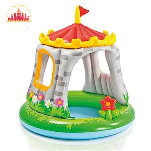 Colorful inflatable castle kids pool with built in sunshade for baby P21A036