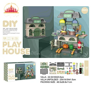 Popular 2in1 Play House Plastic Tableware Villa Toy Kitchen Set Toys For Kids SL10D085