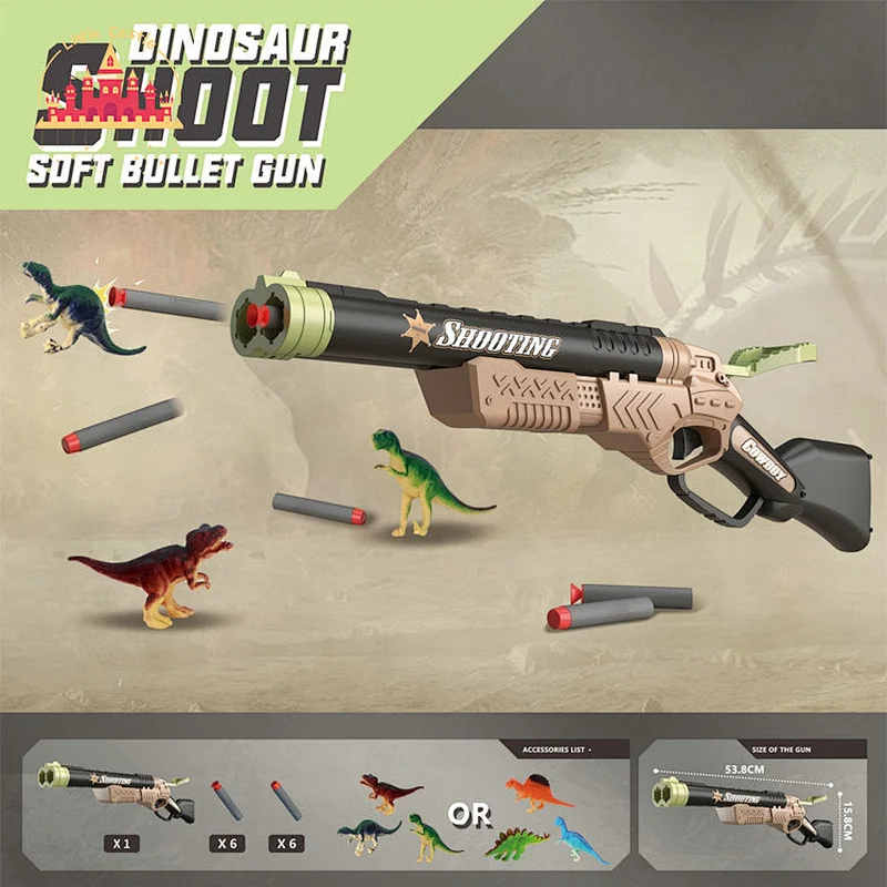 New Arrival Dinosaur Theme Plastic Double BarrelSoft Bullet Shooting Gun Toy For Kids SL01A044