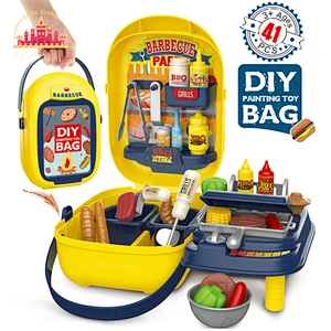 41pcs yellow color portable plastic barbecue box toy role play toy for toddler SL10D074