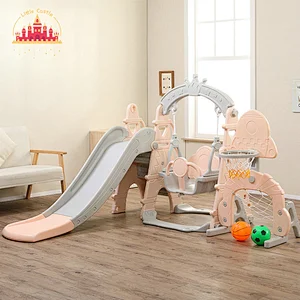 Three In One Funny Plastic Baby Playground with Slide Swing and Basketball Stands SL01F021