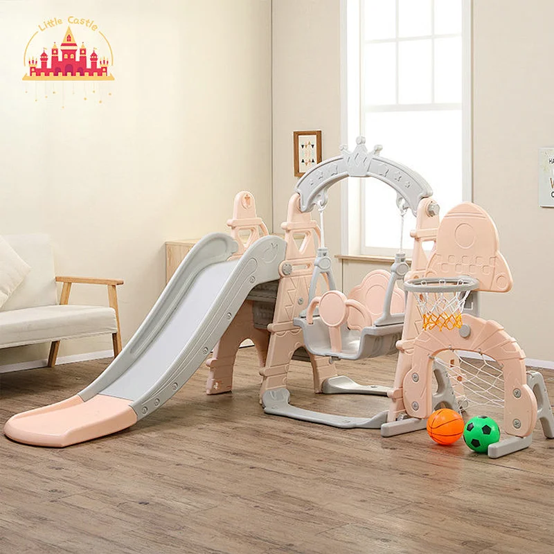 Three In One Funny Plastic Baby Playground with Slide Swing and Basketball Stands SL01F021