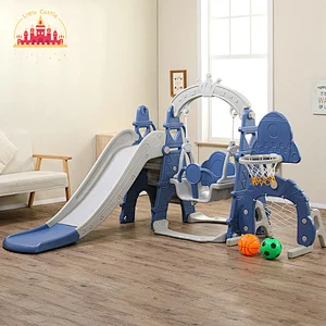 Three In One Funny Plastic Baby Playground with Slide Swing and Basketball Stands SL01F021