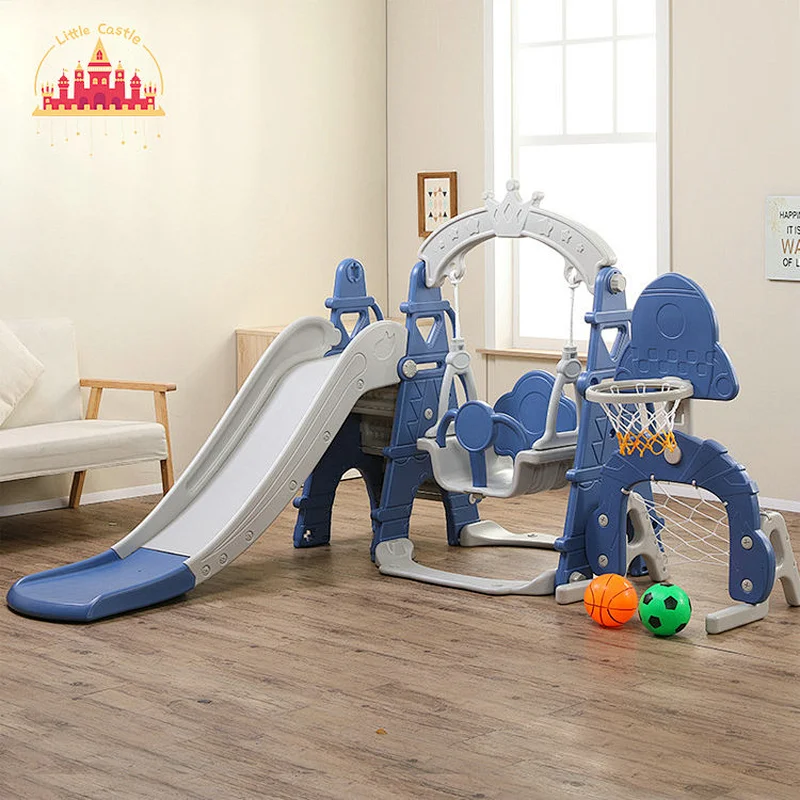 Three In One Funny Plastic Baby Playground with Slide Swing and Basketball Stands SL01F021